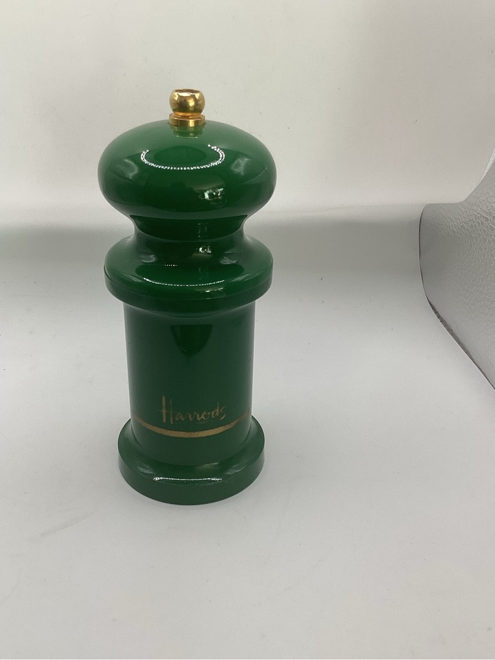 Harrods Green Pepper Mill with Gold Trim